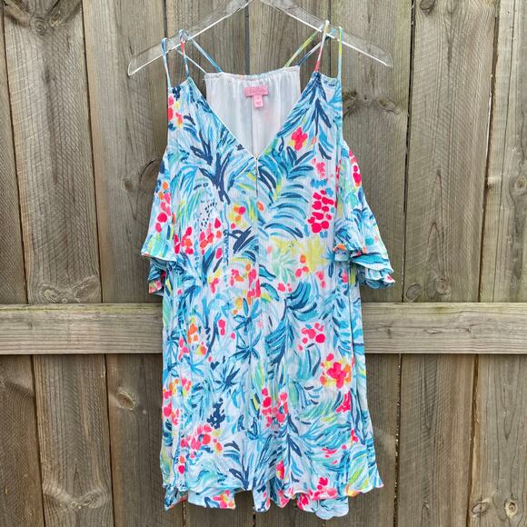 Lilly Pulitzer Women Bellamie Open Cold Shoulder Serene Blue Swing Dress Small - Picture 4 of 11